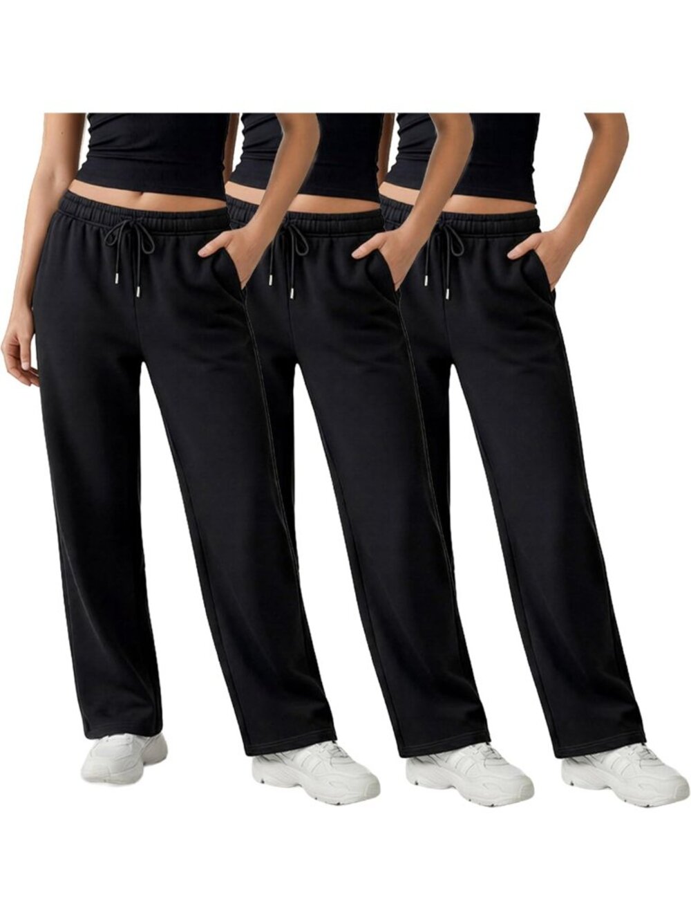 Cozy 3-Pack Women's Fleece Sweatpants, Straight Leg, Pockets, Comfy Lounge Wear